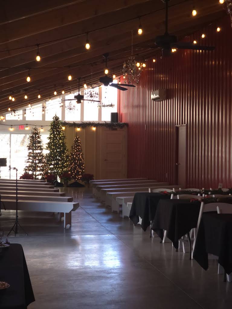 Bella's venue decorated for Ashley's Christmas wedding
