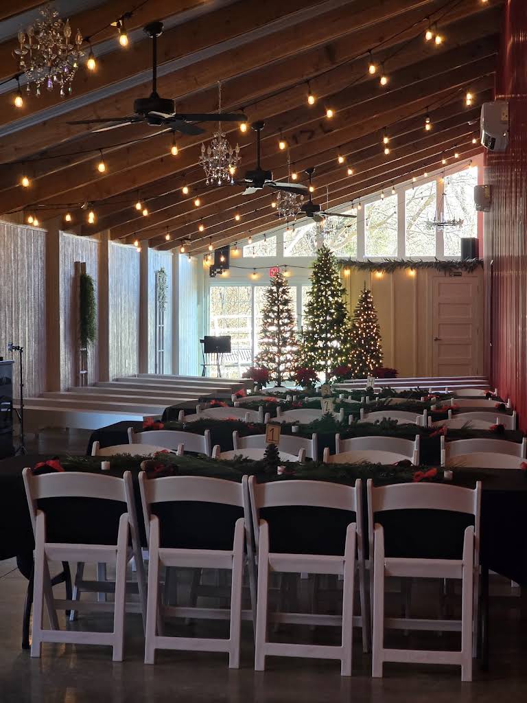 Christmas wedding ceremony seating inside Bella's venue