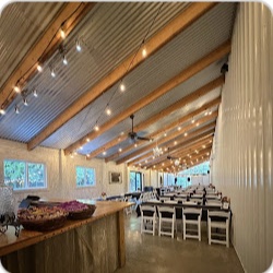 The reception room at Bella's with string lights